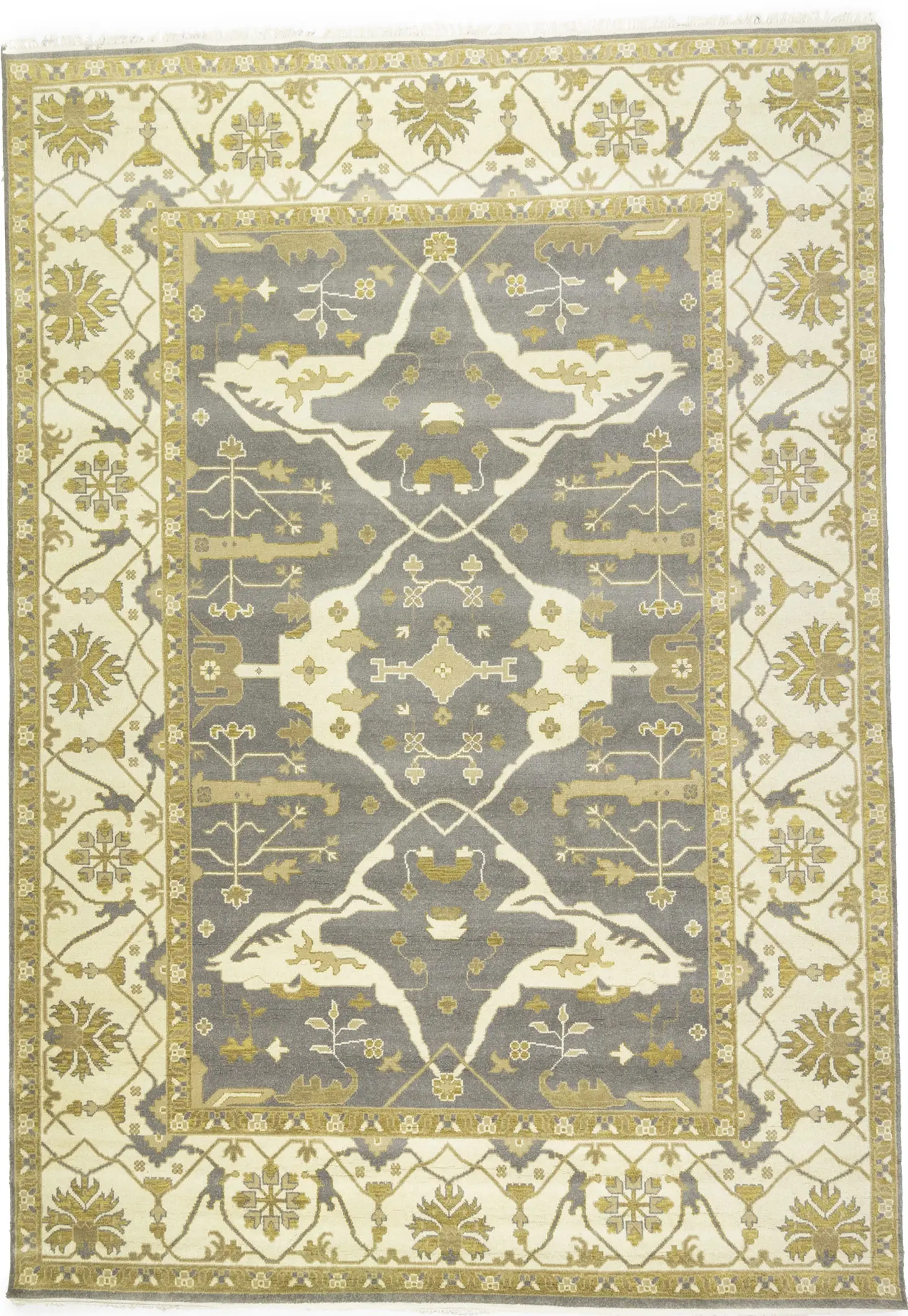 Taupe Floral 10X14 Oushak Oriental Rug