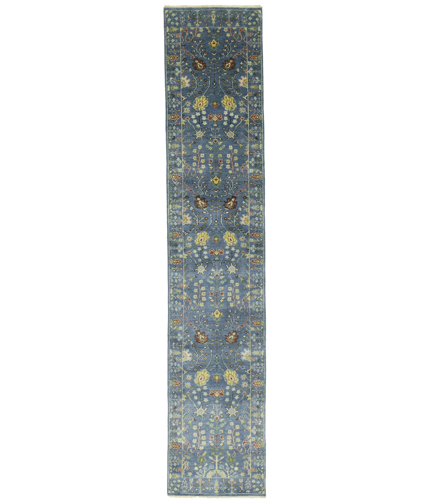 Blue Floral 2'5X12'2 Osh Chobi Oriental Runner Rug