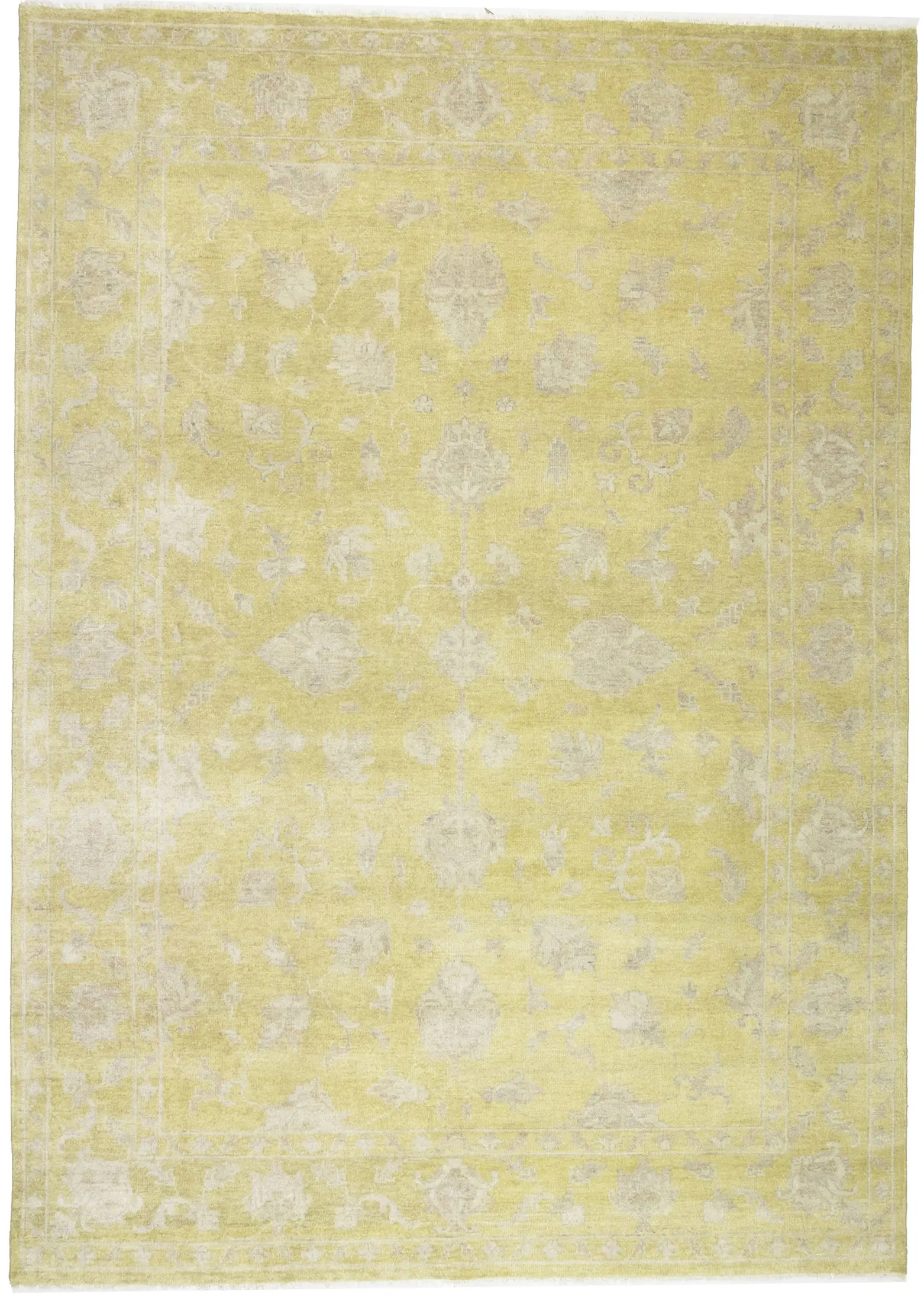 Muted Golden Yellow Floral 10X14 Transitional Oriental Rug