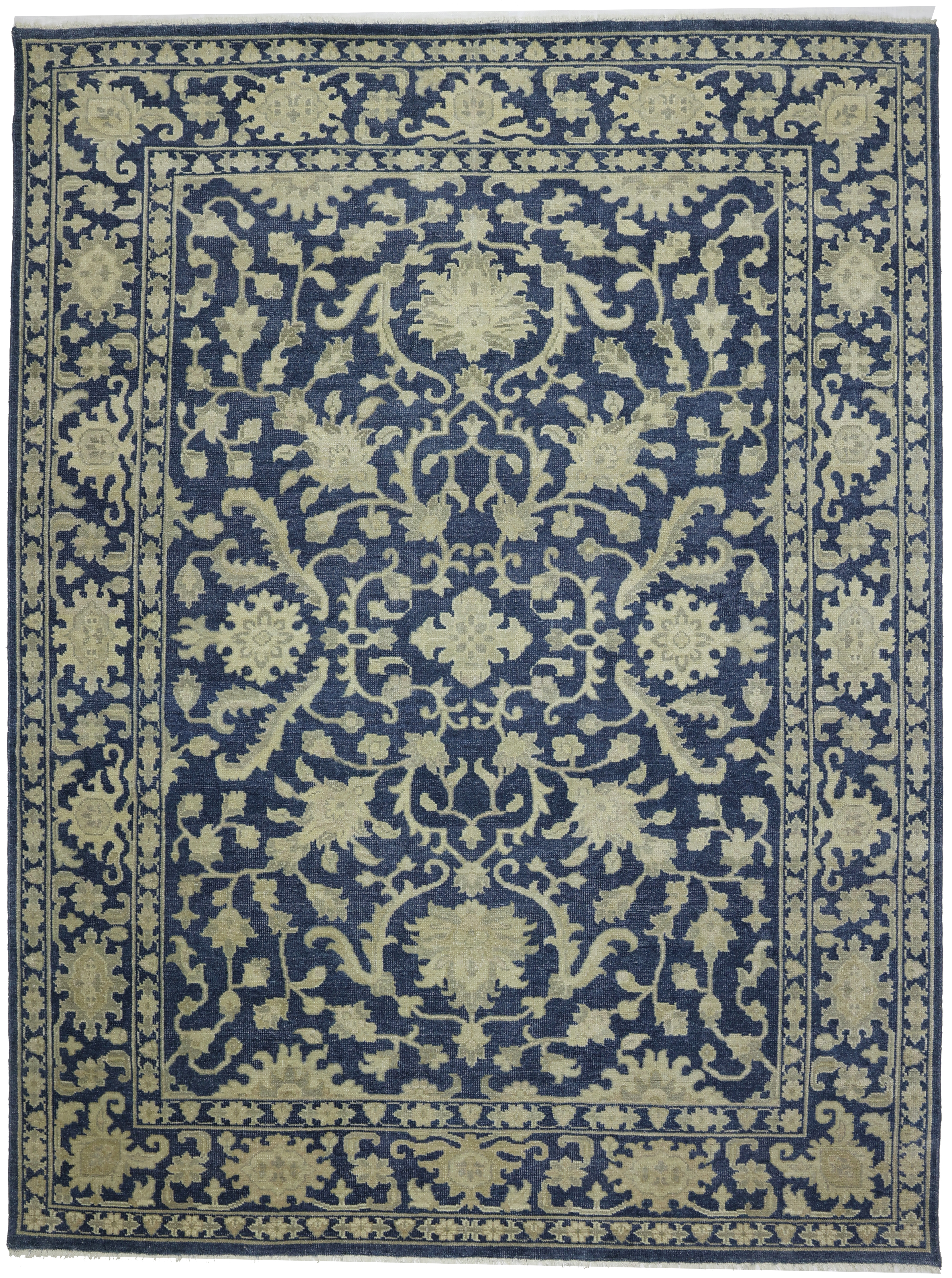 Muted Slate Blue Floral 9X12 Transitional Oriental Rug