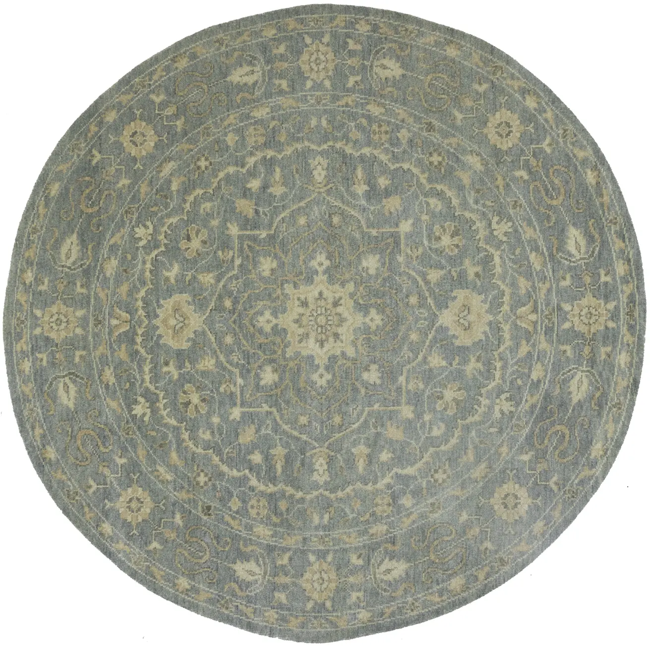 Muted Gray Floral 8X8 Transitional Oriental Round Rug