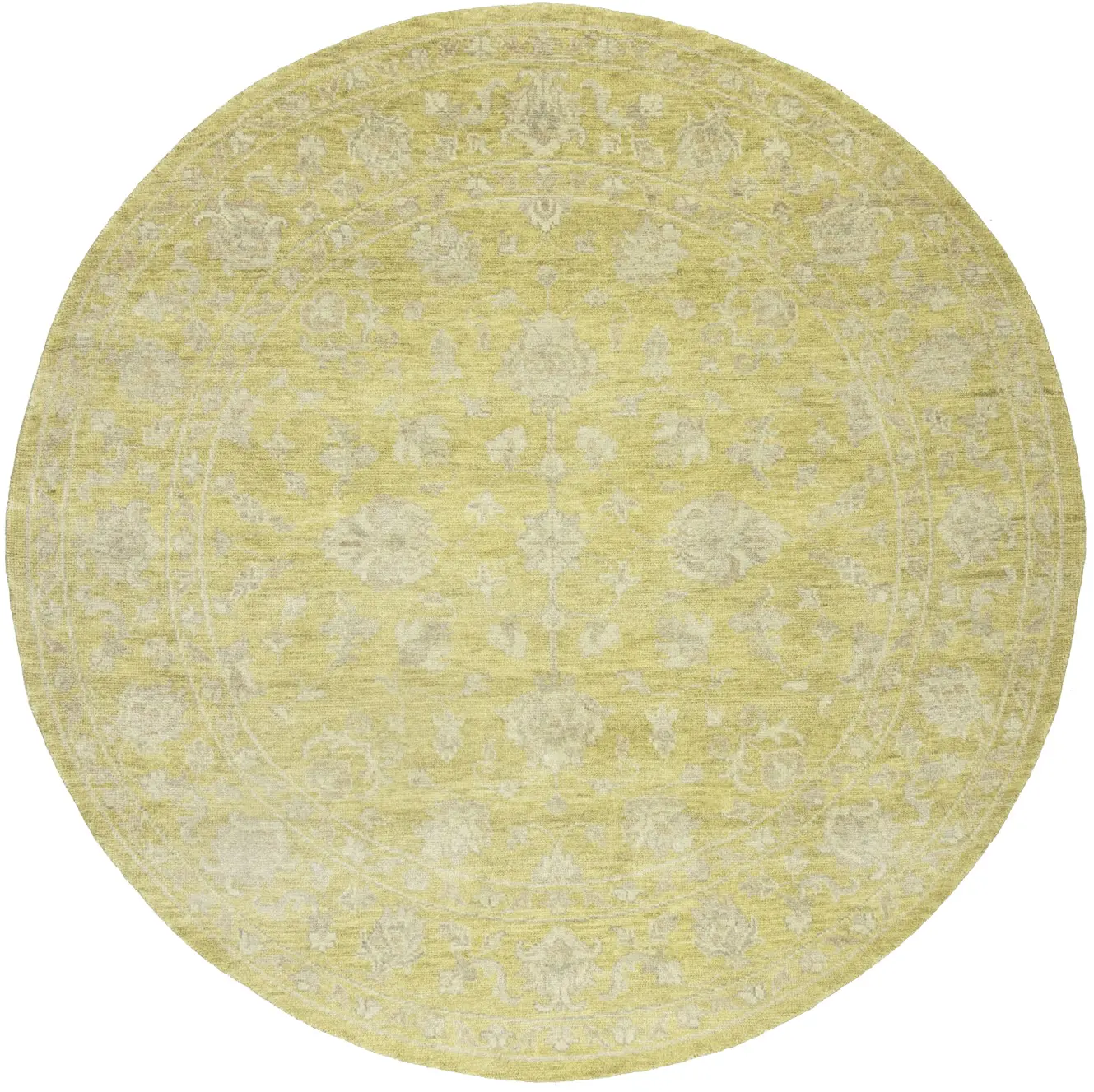 Muted Golden Yellow Floral 8X8 Transitional Oriental Round Rug