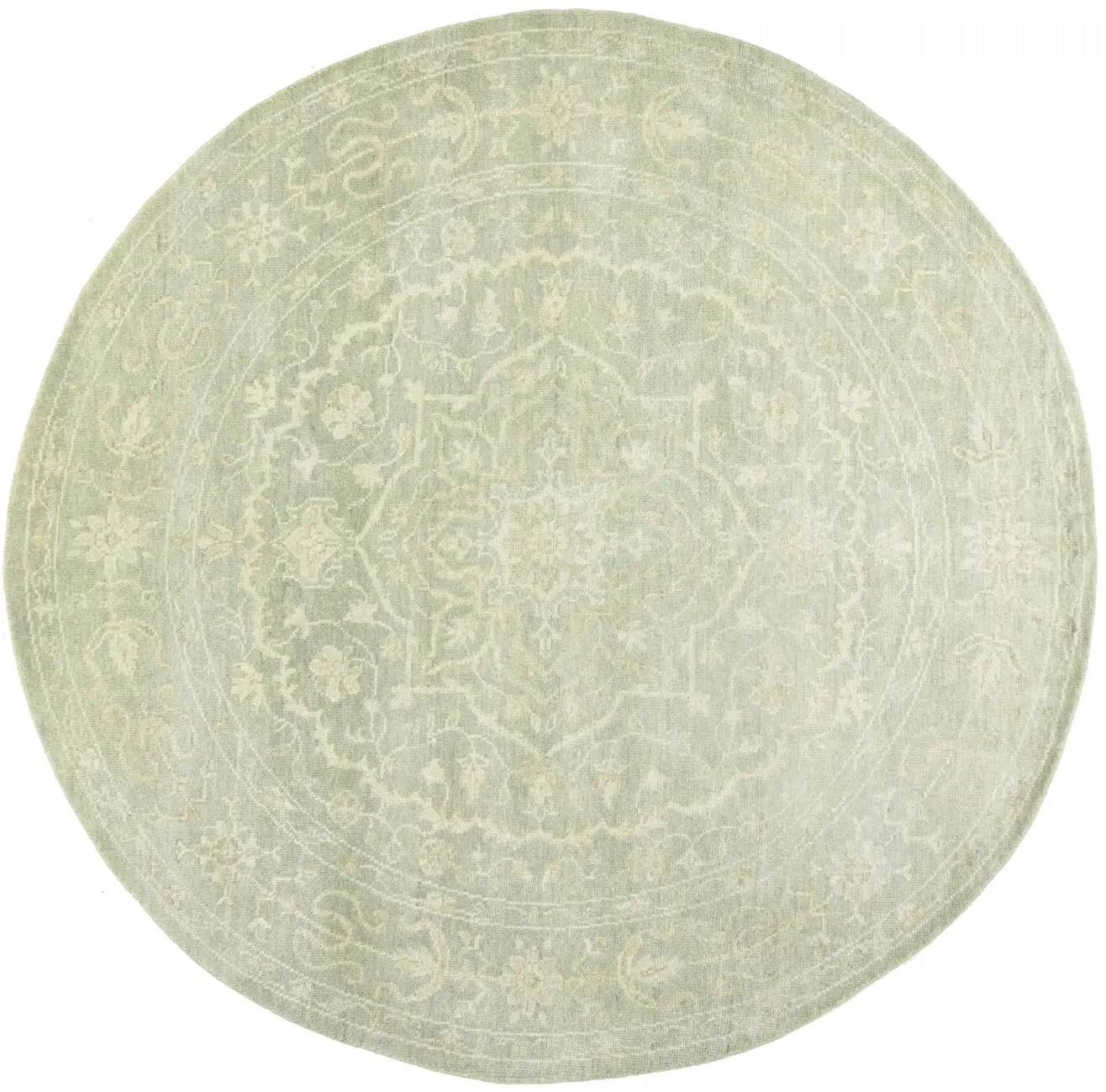 Muted Green Floral 6X6 Transitional Oriental Round Rug