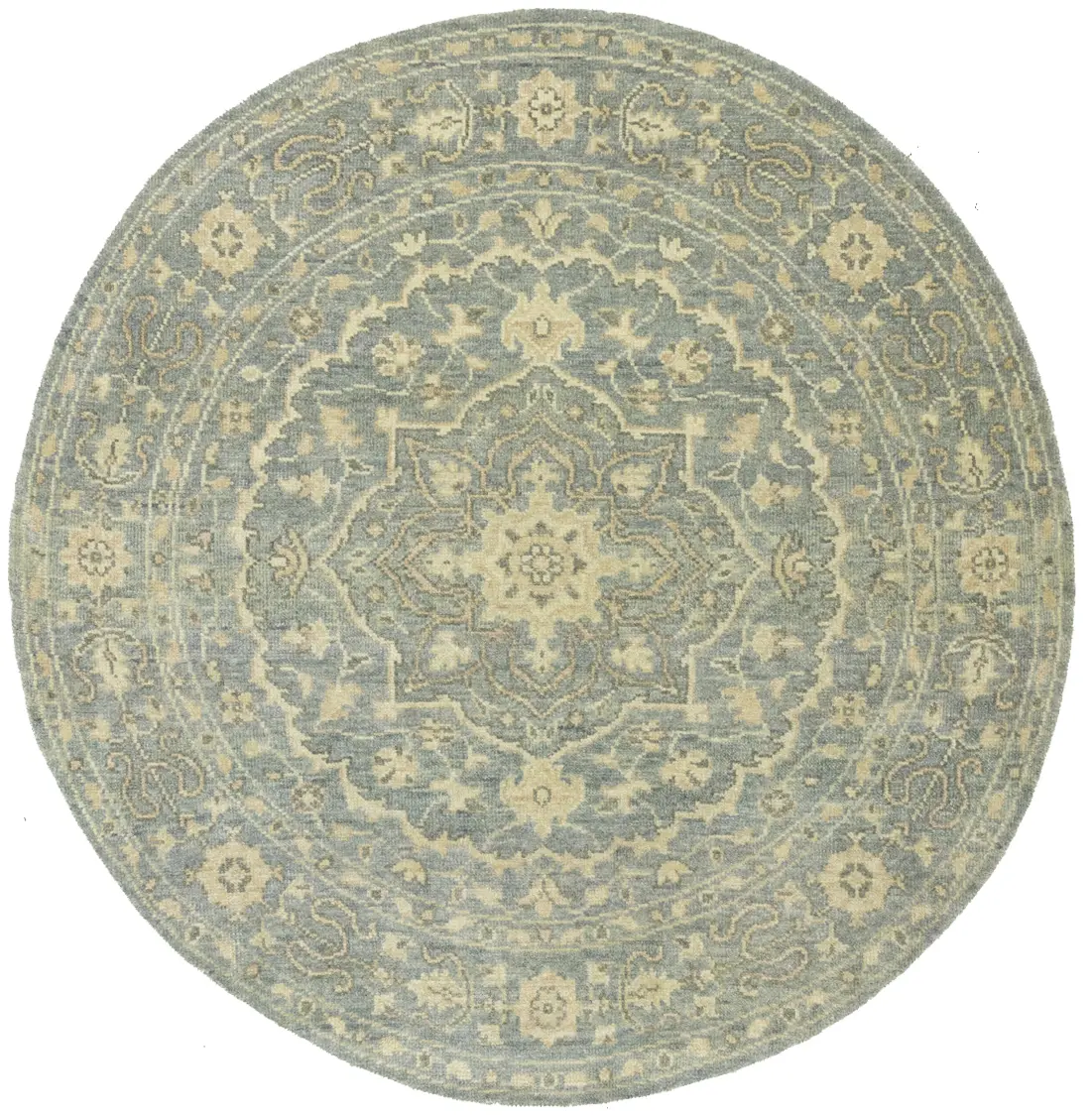 Muted Gray Floral 6X6 Transitional Oriental Round Rug