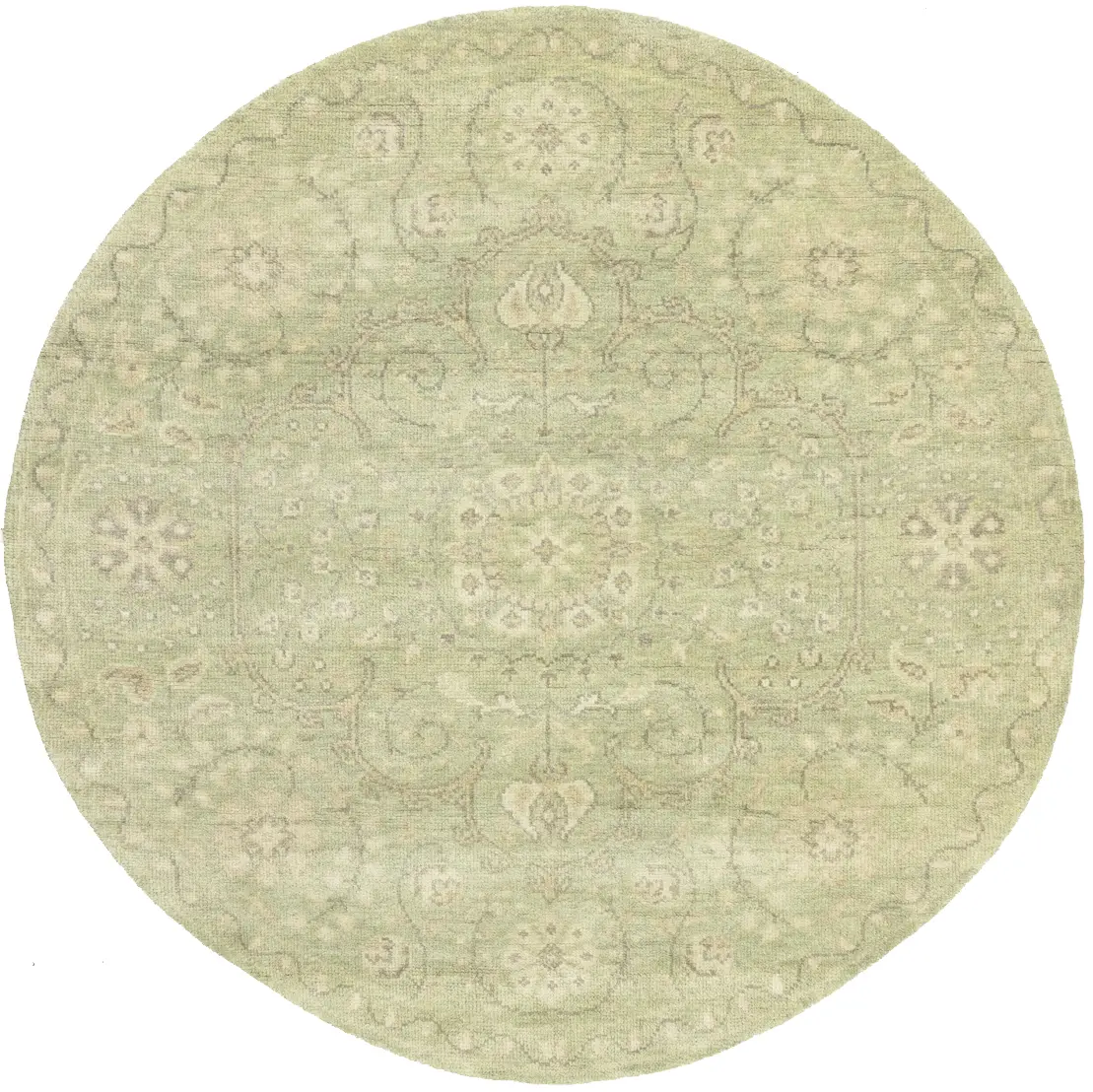 Muted Green Floral 6X6 Transitional Oriental Round Rug