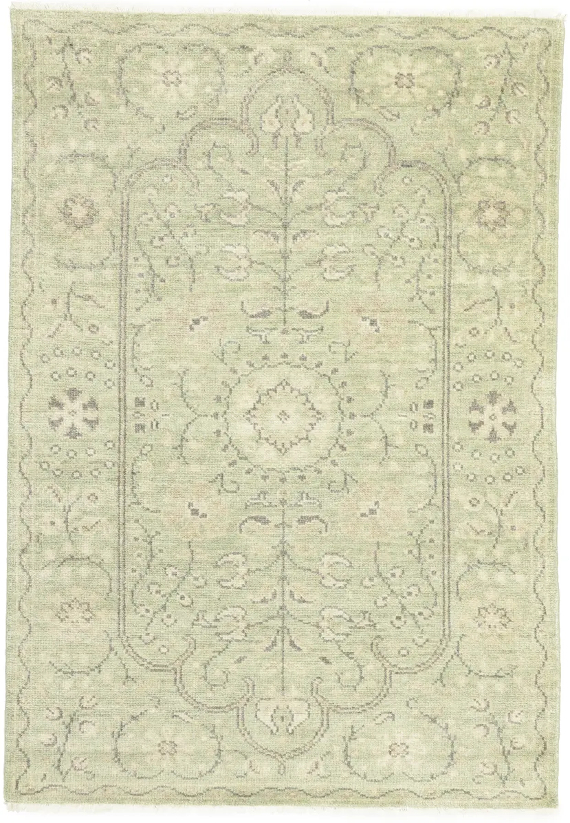 Muted Green Floral 4X6 Transitional Oriental Rug