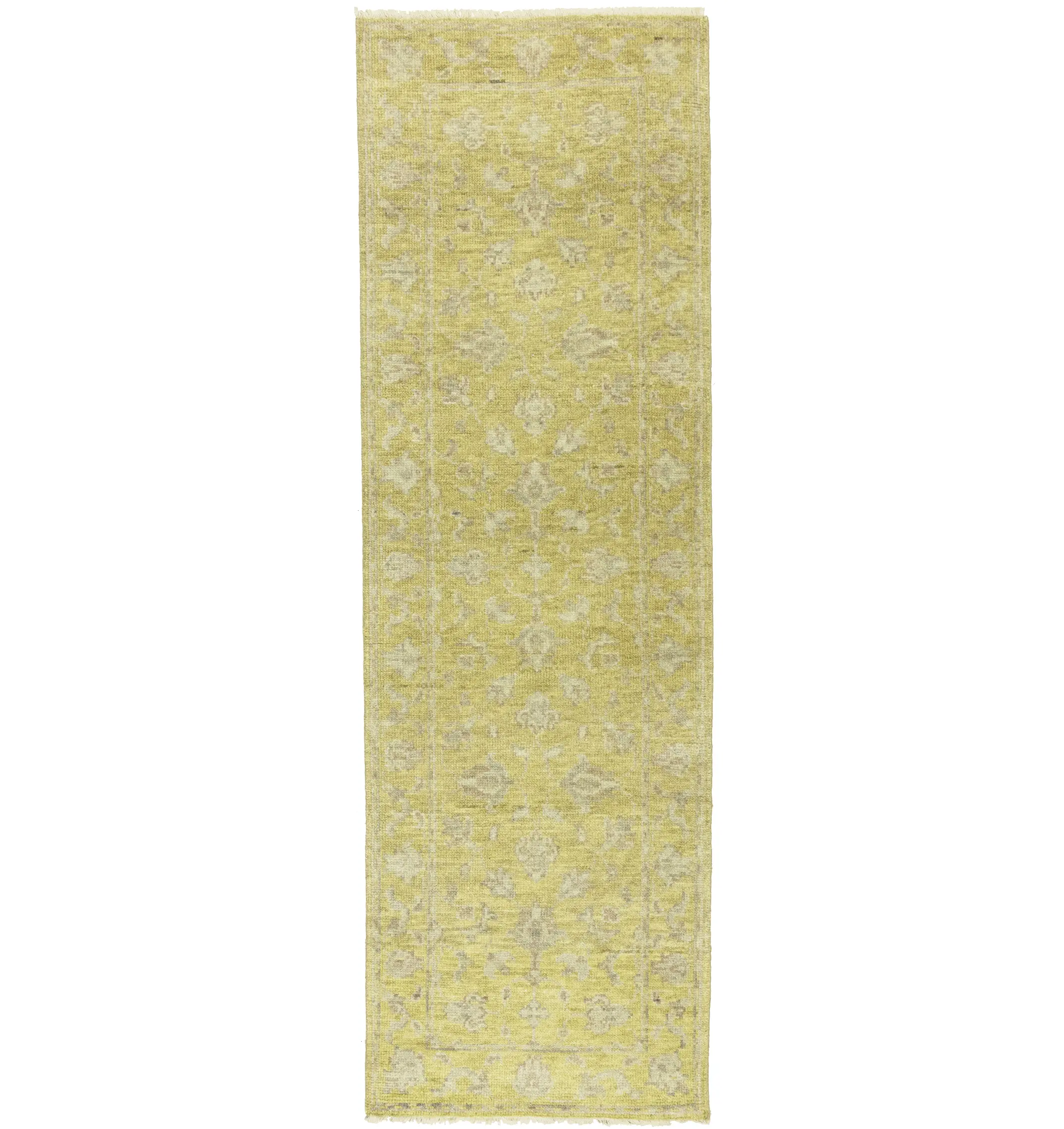 Muted Golden Yellow Floral 3X8 Transitional Oriental Runner Rug