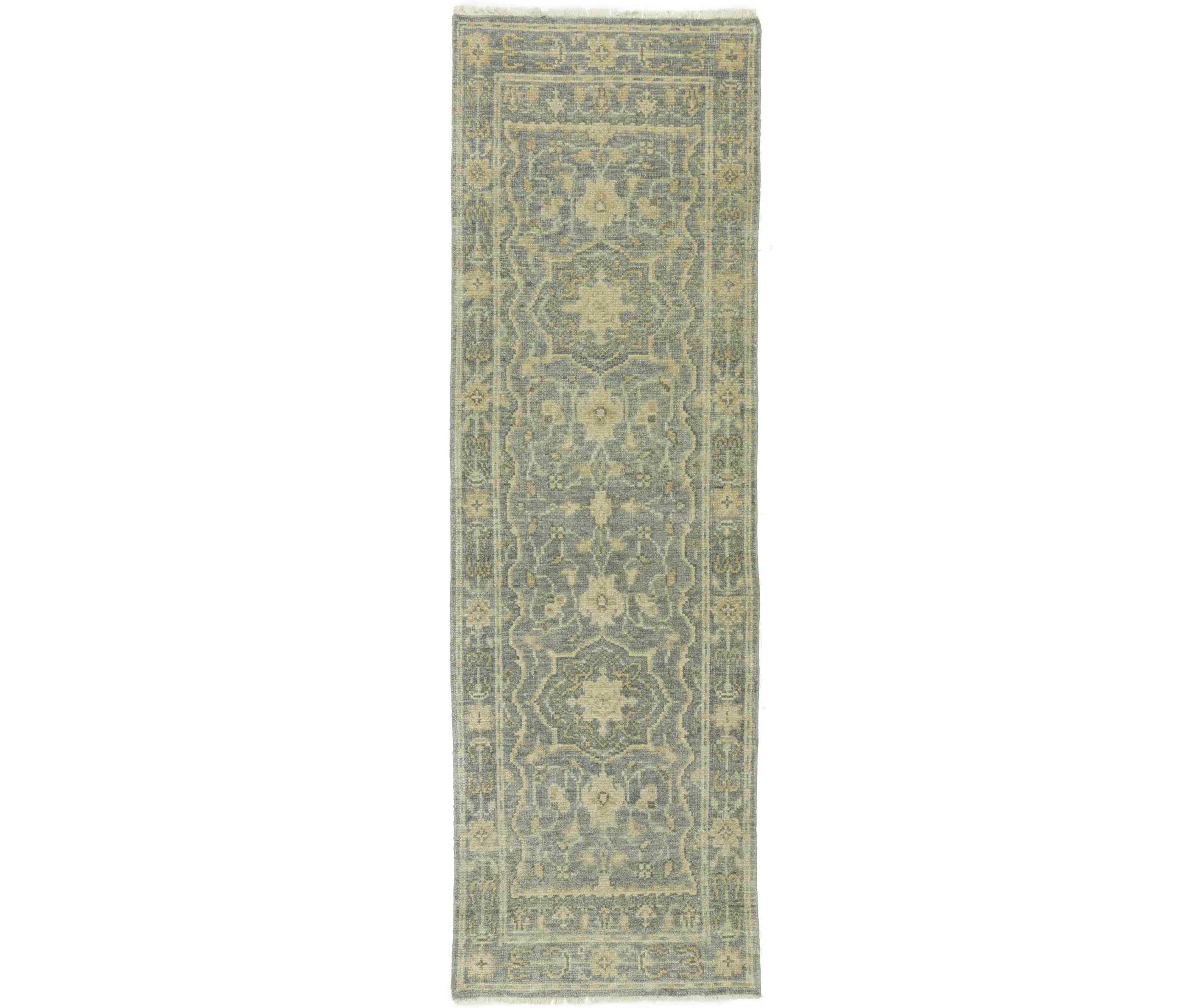 Muted Gray Floral 3X8 Transitional Oriental Runner Rug