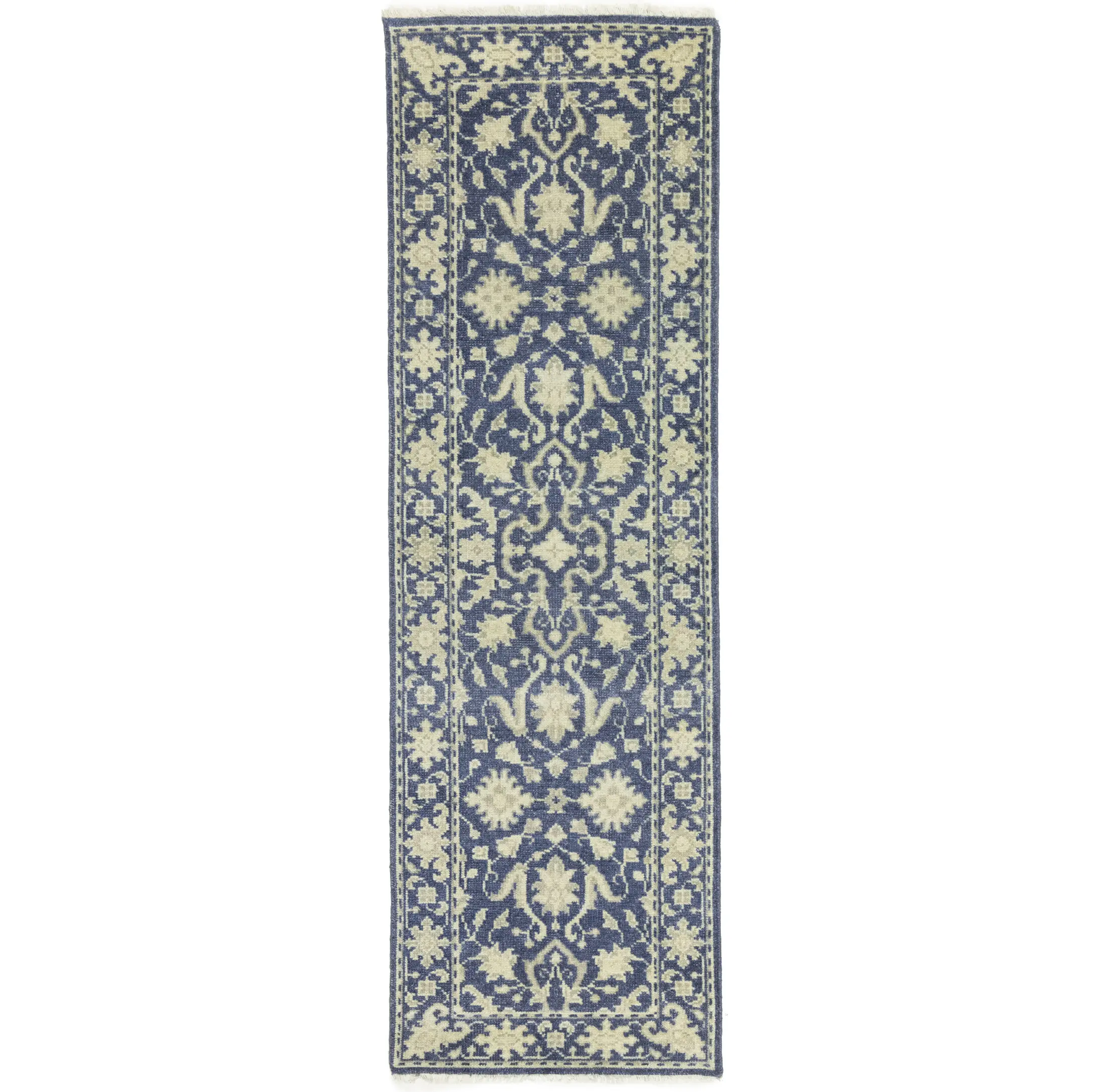 Muted Slate Blue Floral 2'5X8 Transitional Oriental Runner Rug