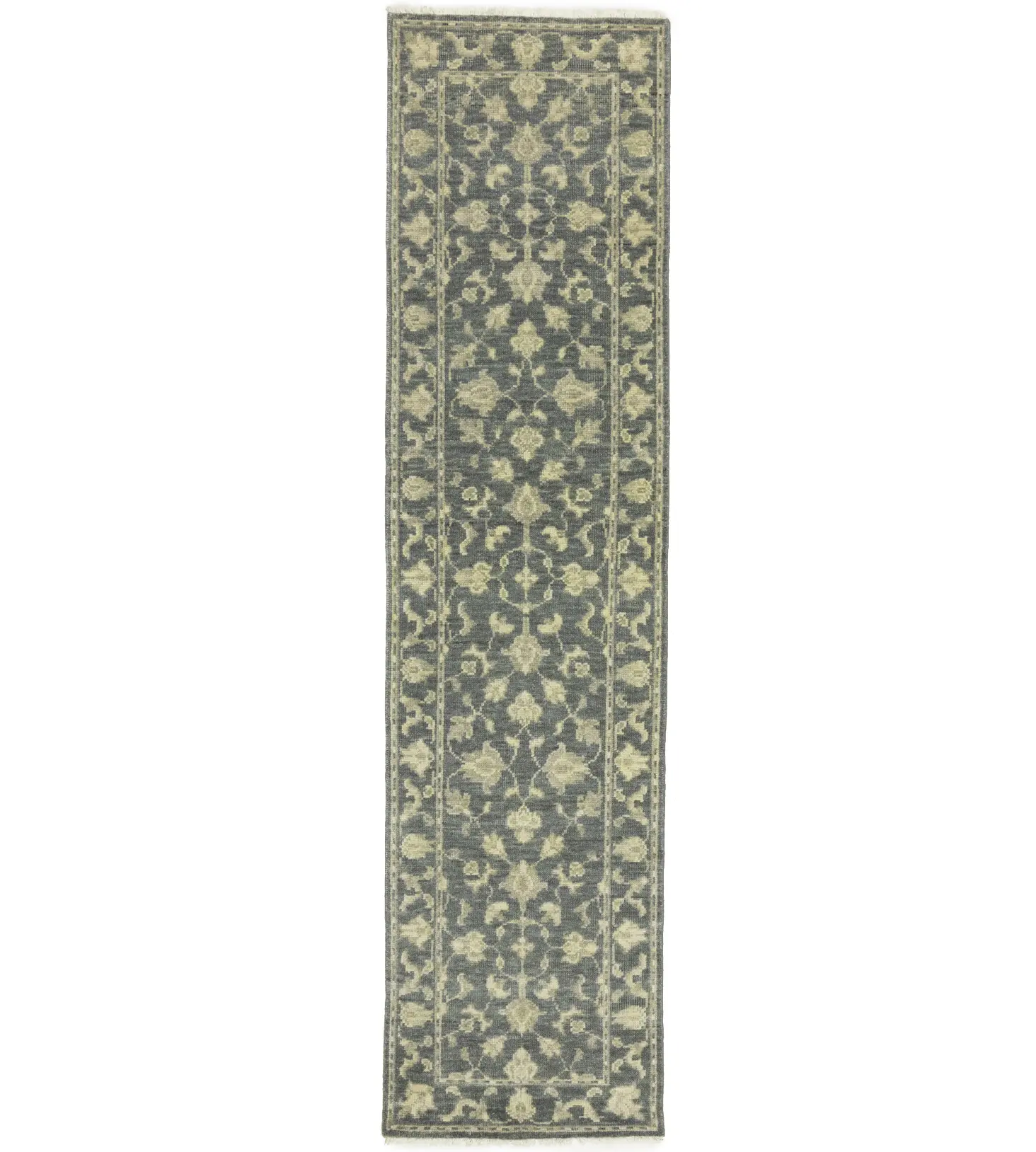 Muted Dark Slate Floral 2'6X8 Transitional Oriental Runner Rug