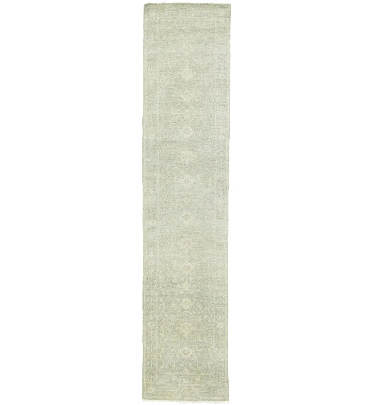 Muted Green Floral 3X12 Transitional Oriental Runner Rug