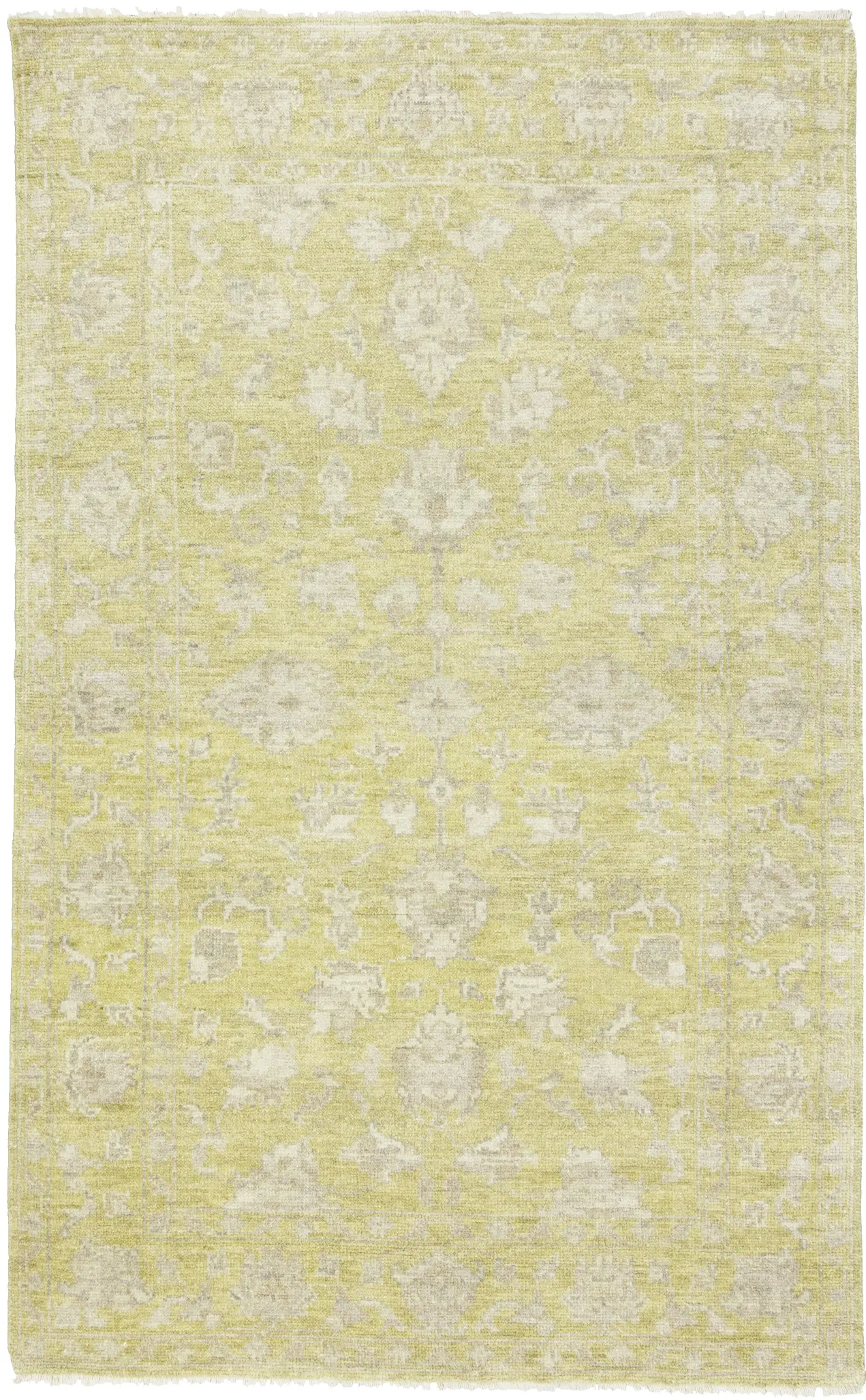 Muted Golden Yellow Floral 5X8 Transitional Oriental Rug