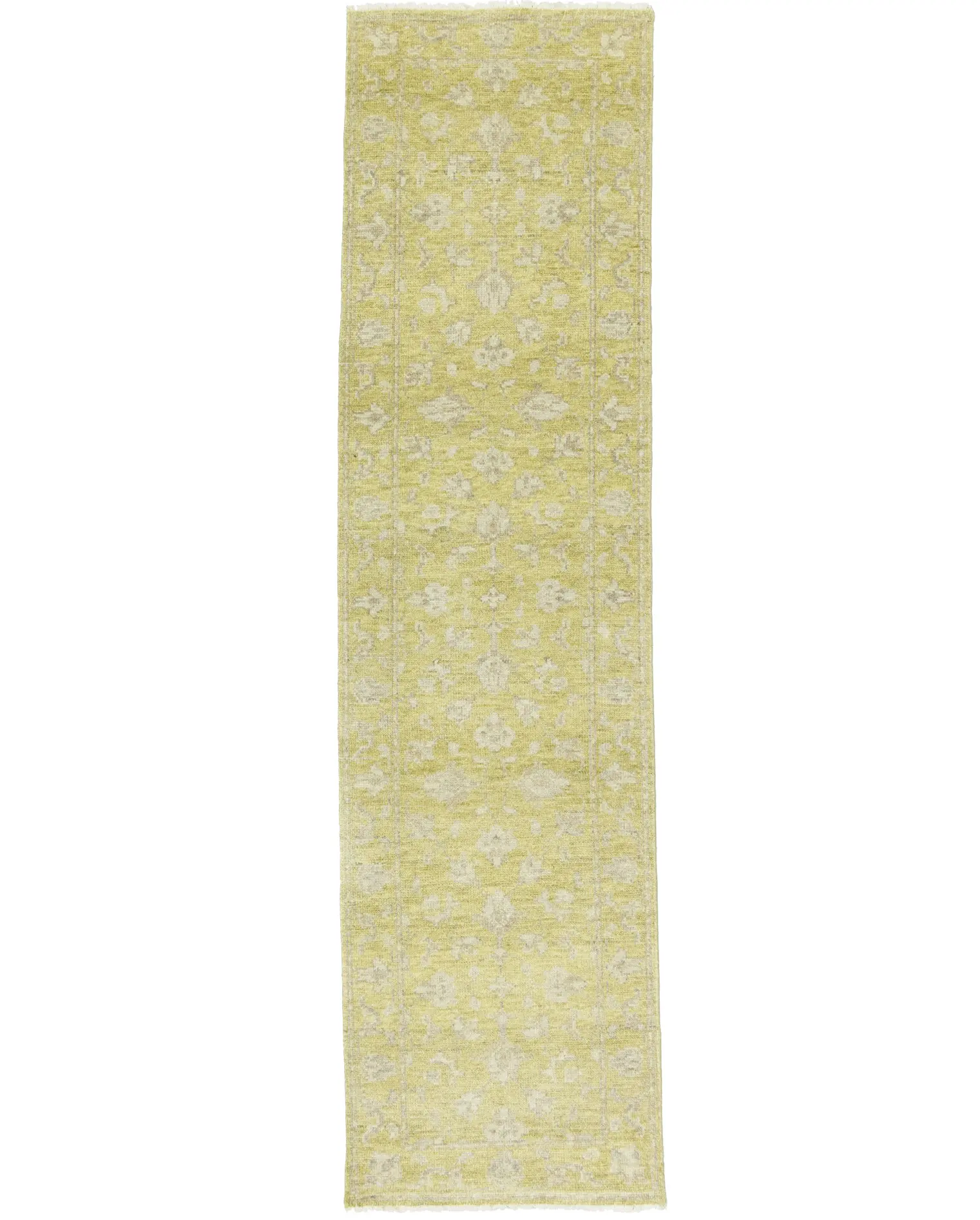 Muted Golden Yellow Floral 3X10 Transitional Oriental Runner Rug