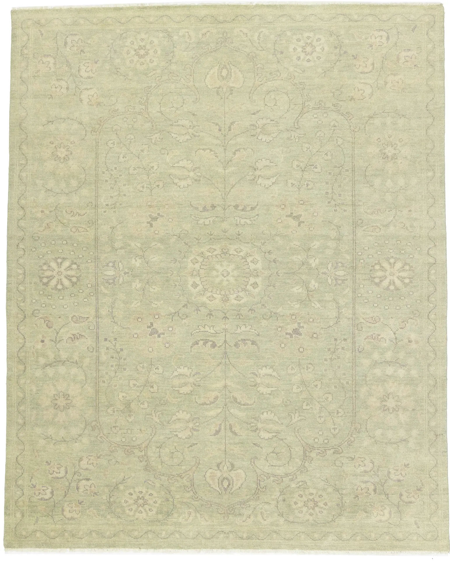 Muted Green Floral 8X10 Transitional Oriental Rug