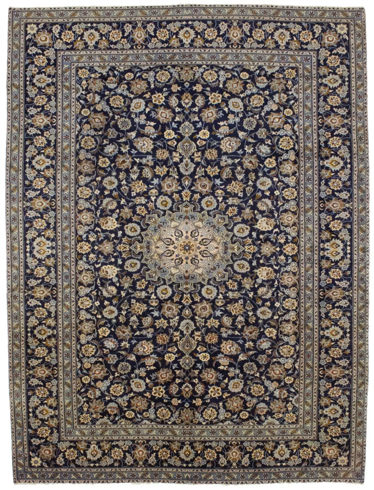 Vintage Navy Blue Traditional 10X13 Kashan Persian Rug