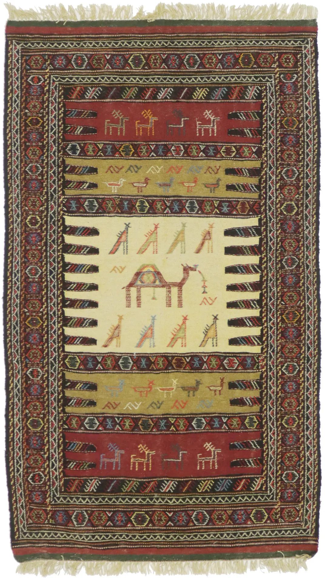 Golden Beige Tribal 3X6 Sumak Herati Persian Rug