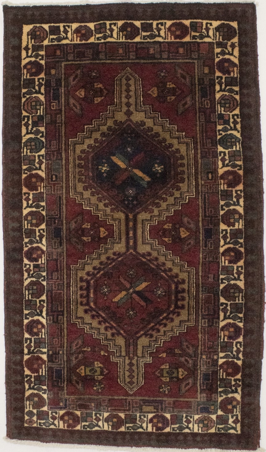Vintage Red Geometric 3'5X6 Meshkin Persian Rug
