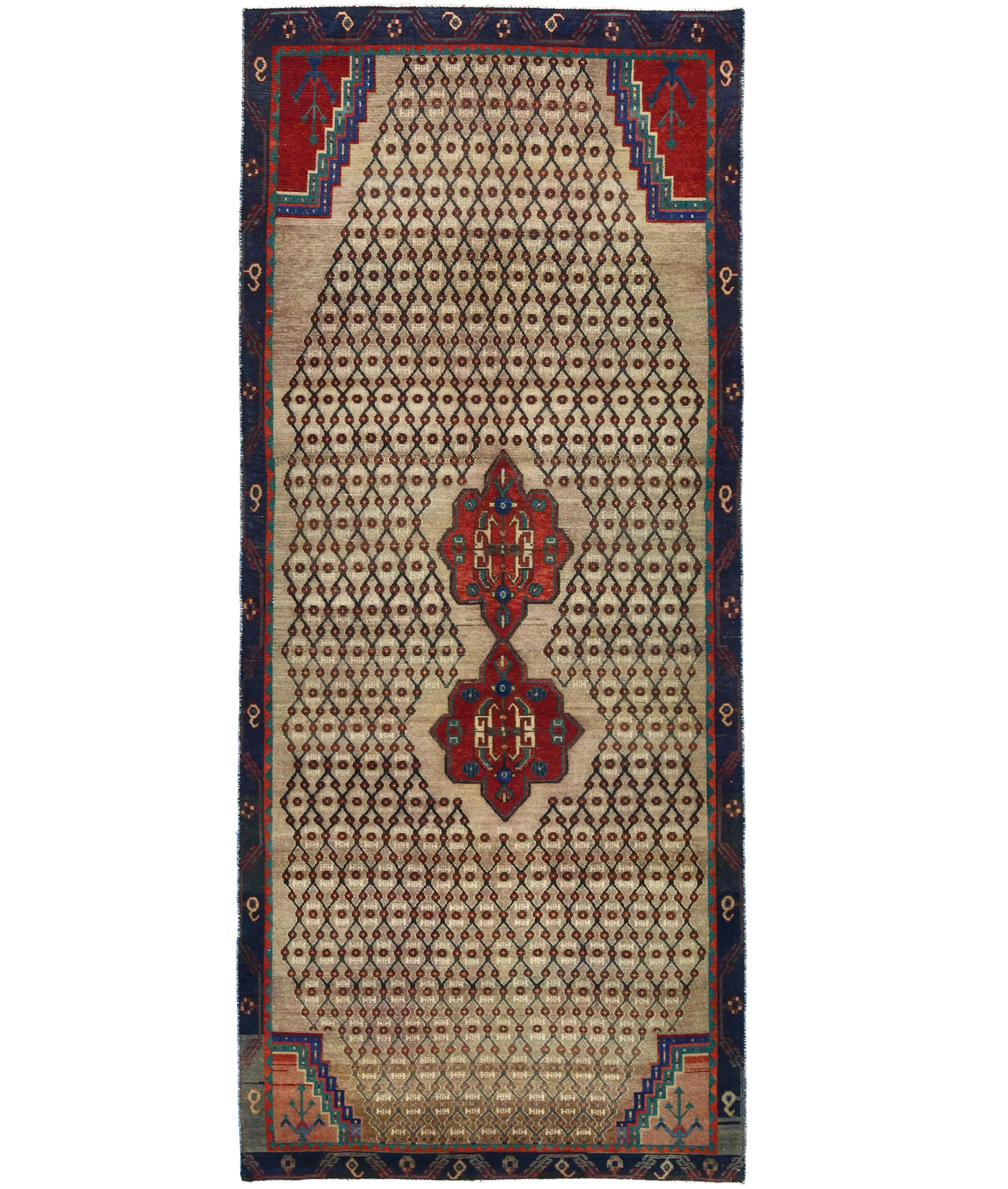 Semi Antique Beige Tribal 5X12 Vintage Oriental Runner Rug