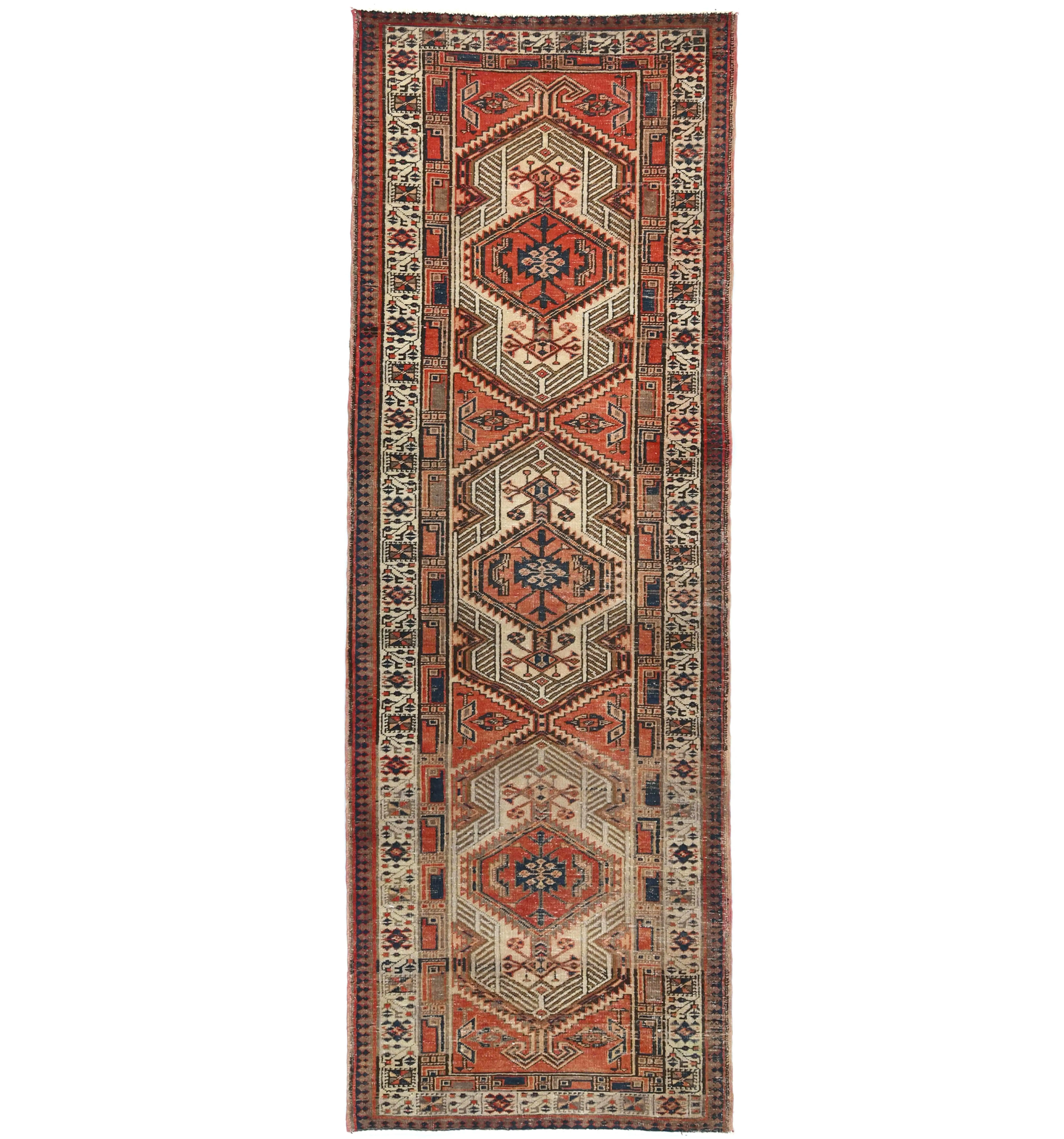 Semi Antique Red Tribal 4X11 Vintage Oriental Runner Rug