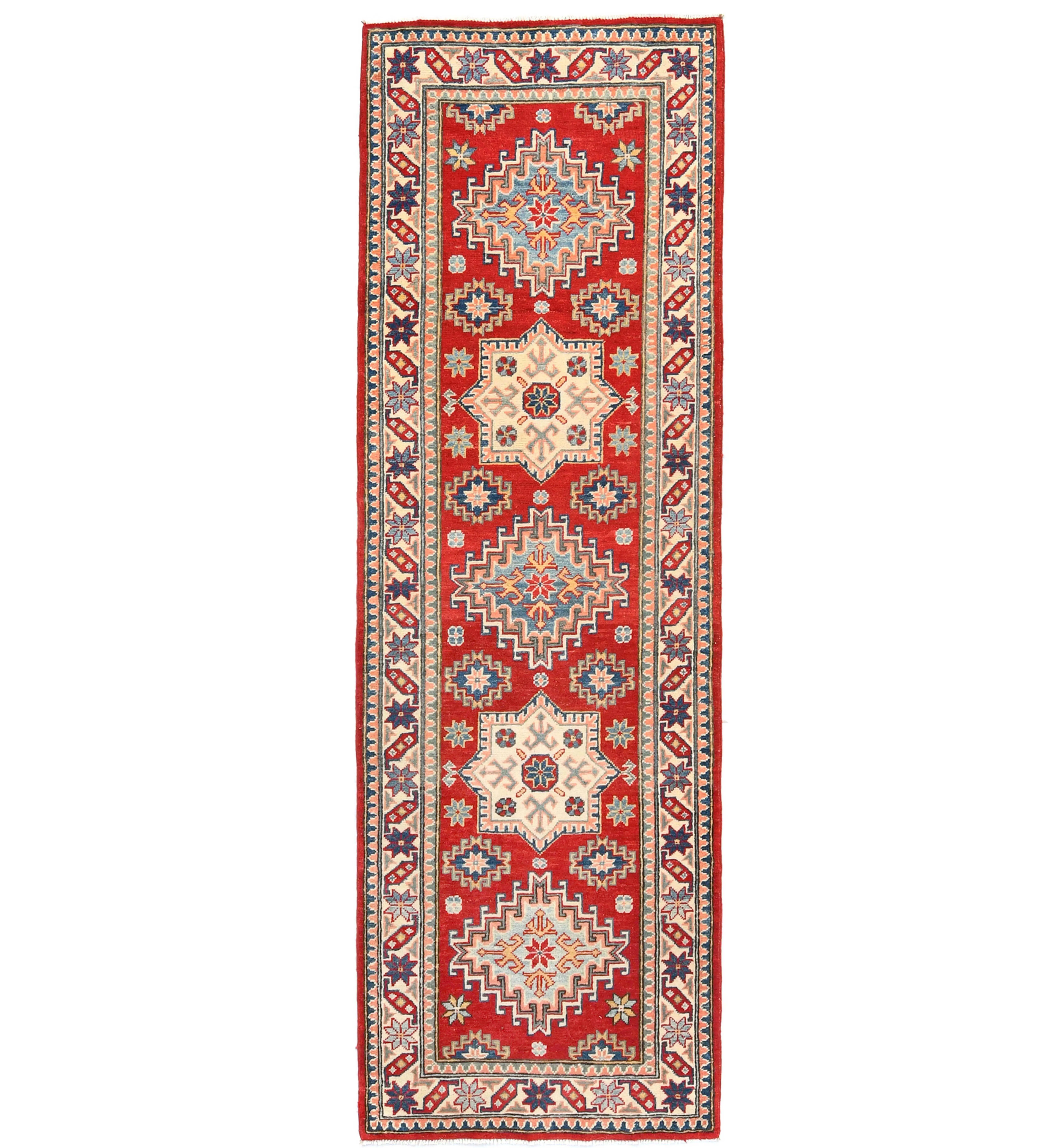 Red Tribal Geometric 2'9X8'5 Kazak Pakistan Oriental Runner Rug