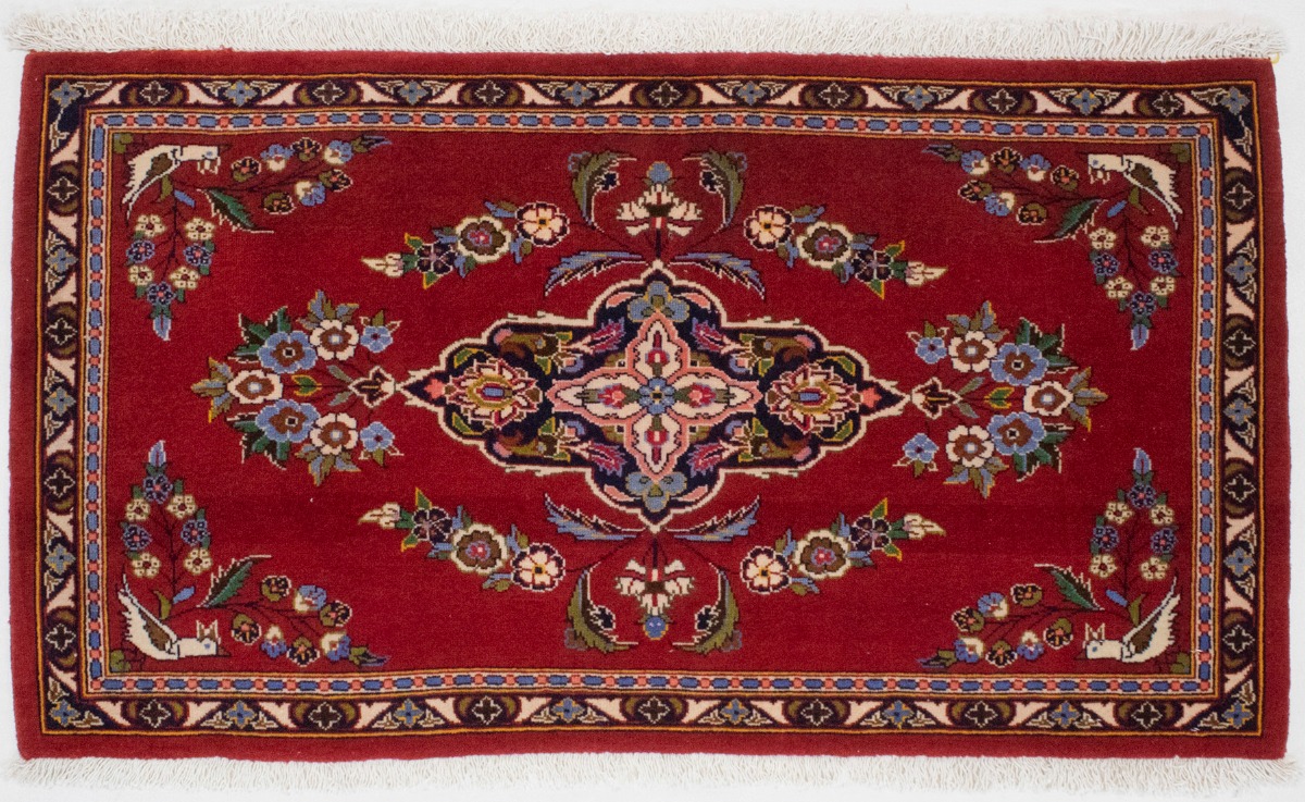 Vintage Pictorial Red 2X3 Kashan Persian Rug