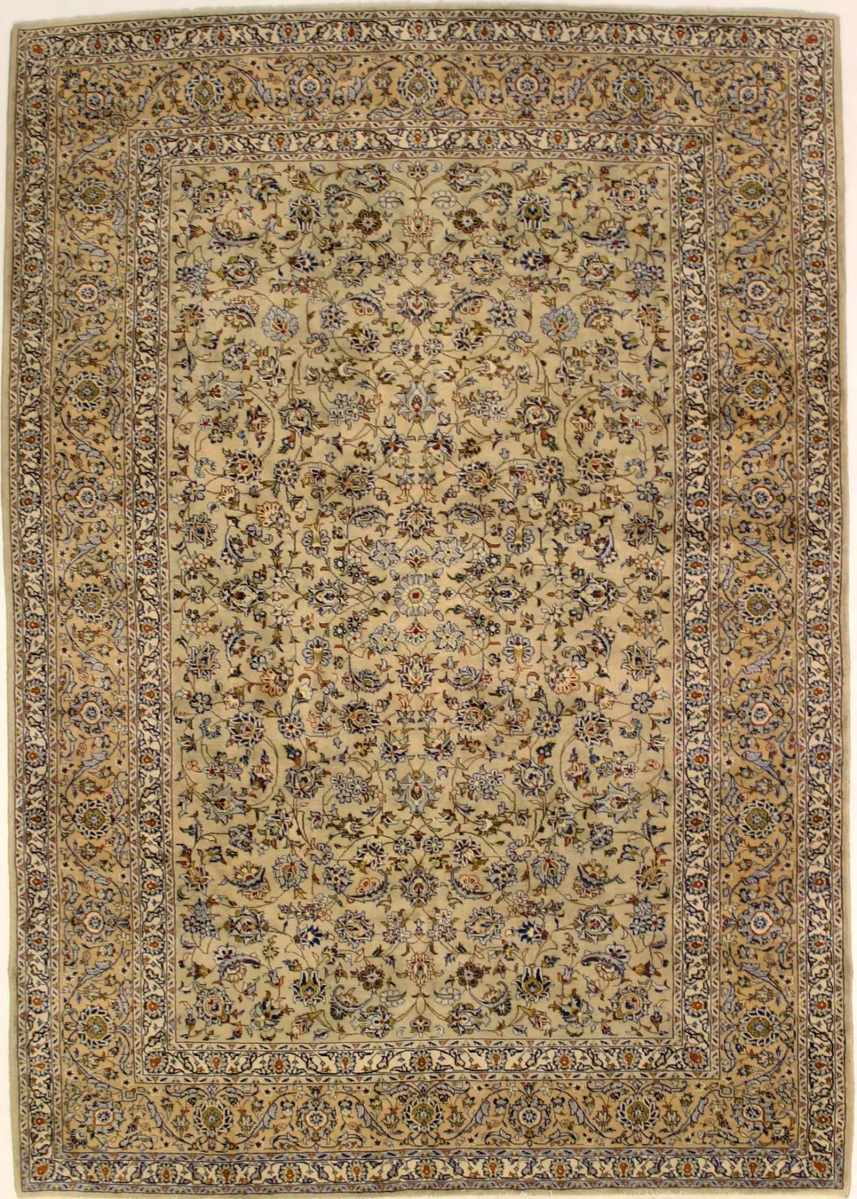 Vintage Beige Traditional 9X13 Kashan Persian Rug