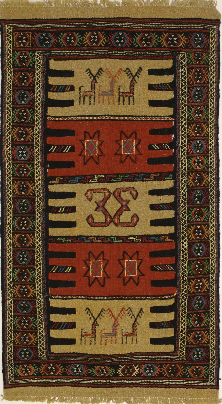 Pictorial Flat Weave 3X6 Sumak Herati Oriental Rug