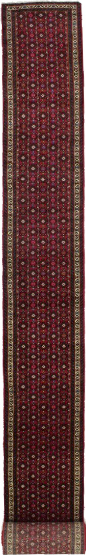 Red Tribal Palatial 3X33 Hamedan Persian Runner Rug