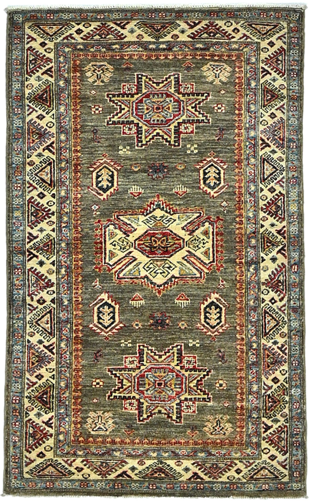 Brown Tribal Geometric 3X5 Kazak Pakistan Oriental Rug