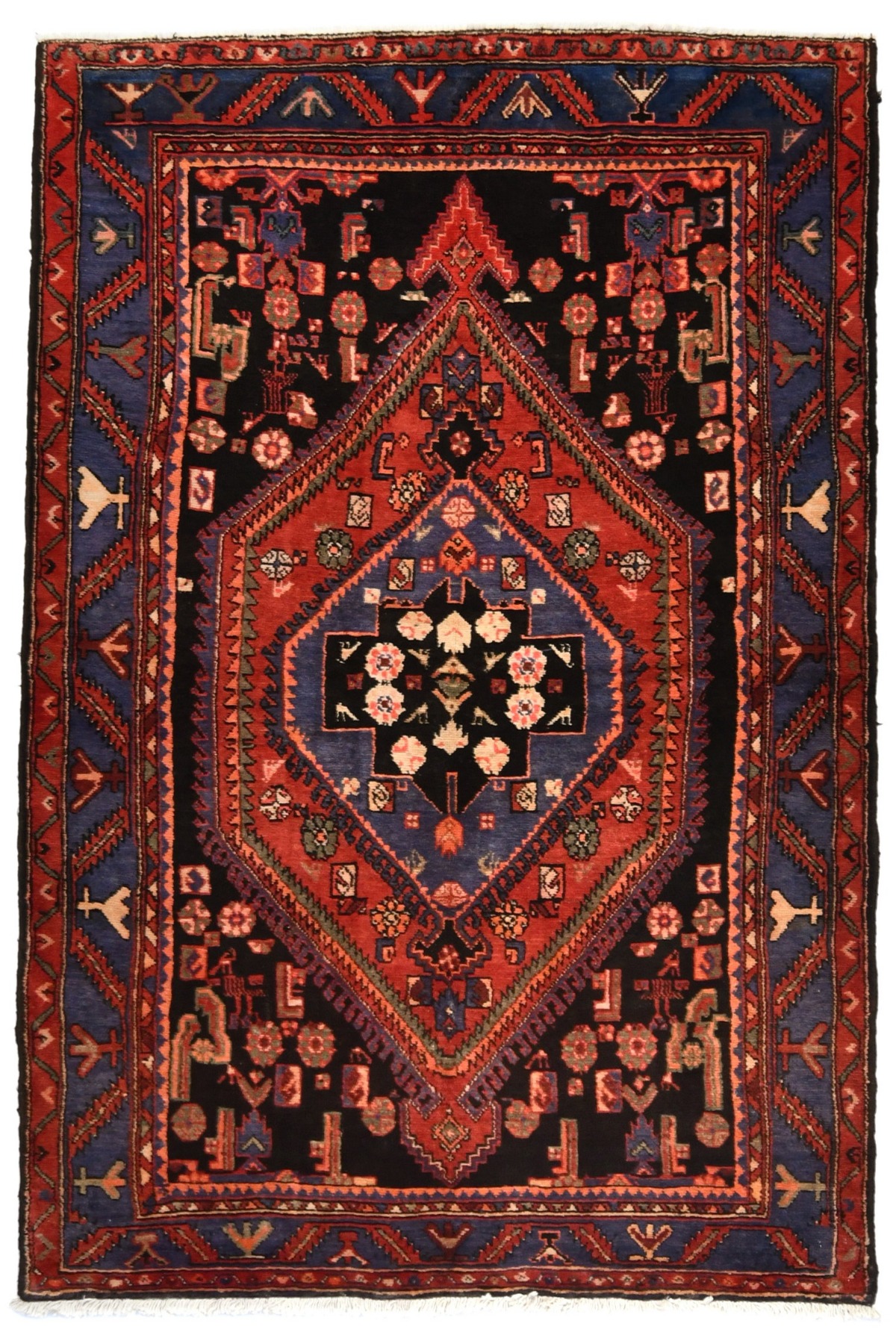 Vintage Red Tribal 5X7 Hamedan Persian Rug