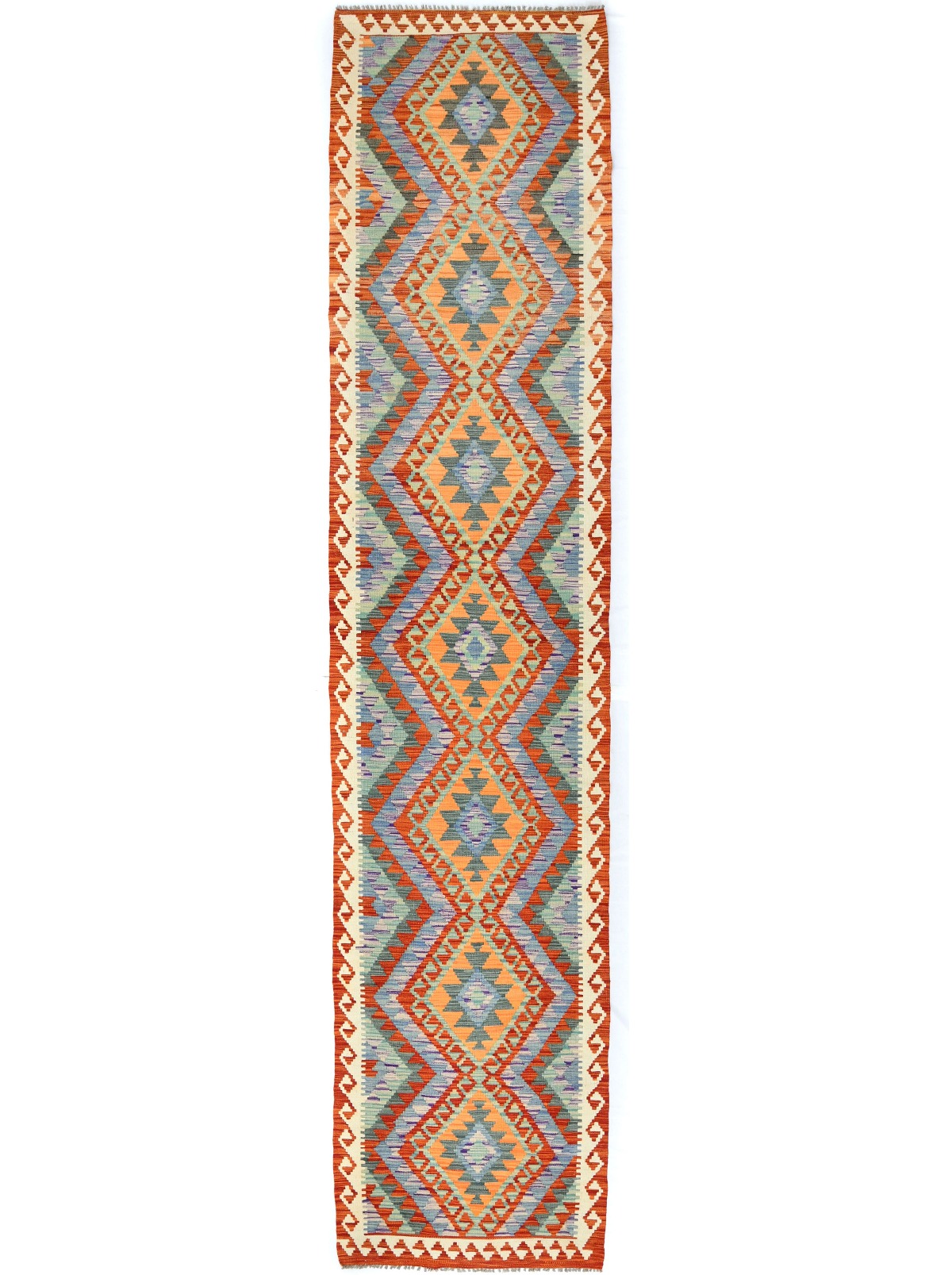 Multicolored Geometric Reversible 3X13 Kilim Oriental Runner Rug