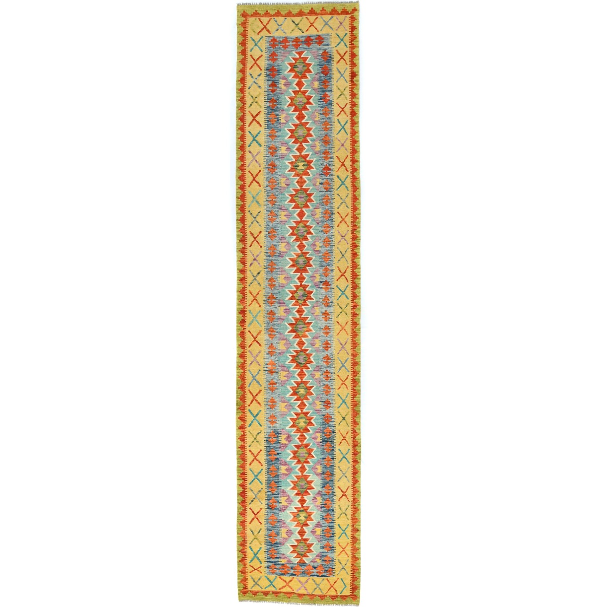 Multicolored Geometric Reversible 2'8X13'5 Kilim Oriental Runner Rug